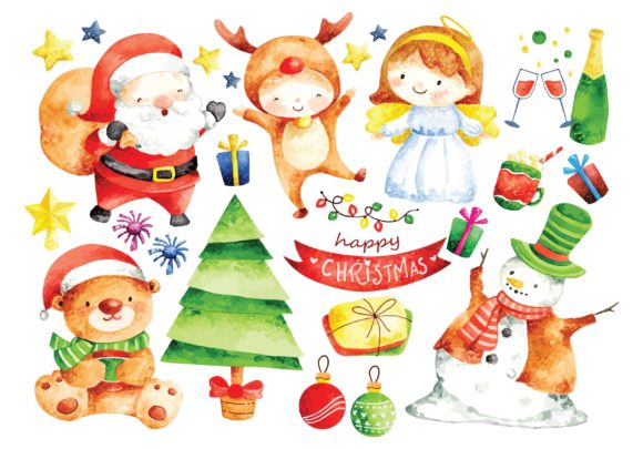 Christmas Cartoon Water Color Vector