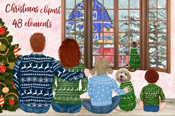 Christmas Family Clipart Matching Sweaters Illustrations