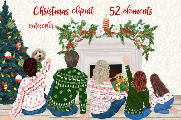 Christmas Family Clipart Mug Illustrations