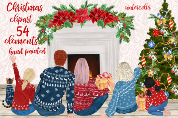 Christmas Family Clipart Sitting Family Illustrations