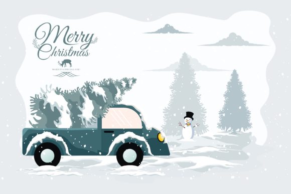 Christmas Snow with Truck Carry Tree Illustrations