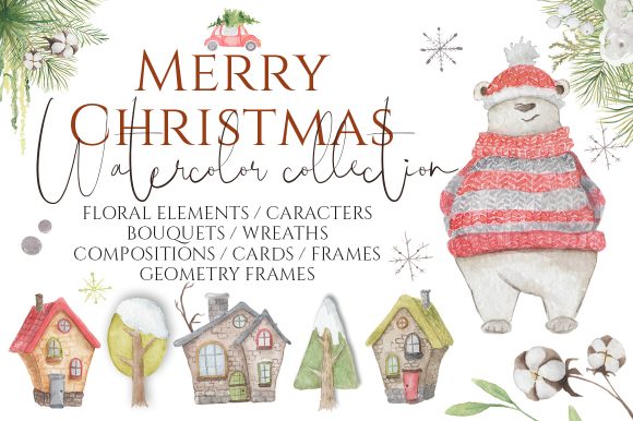 Christmas Watercolor Characters Illustrations