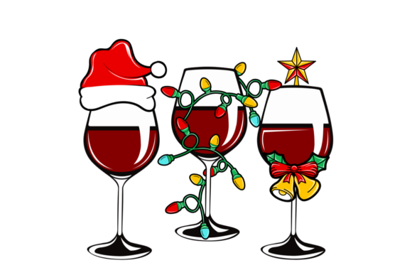 Christmas Wine Glasses with Santa Hat Illustrations