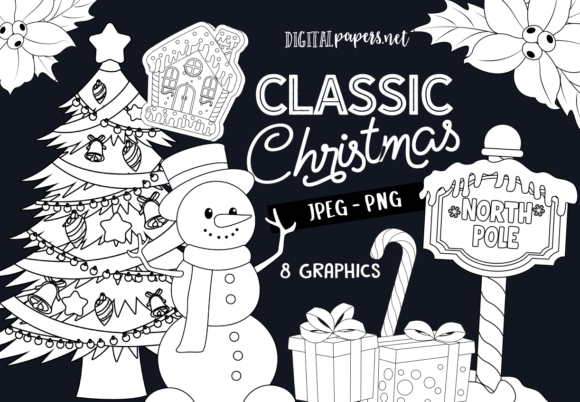 Classic Christmas Outlines: A Designer’s Take on Holiday Illustrations