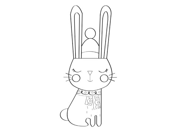 Line Art Funny Cat Picture Christmas Hat Illustrations