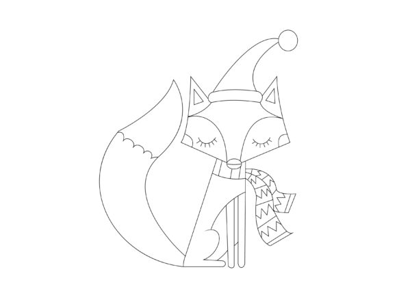 Line Art Funny Fox with Christmas Hats Illustrations