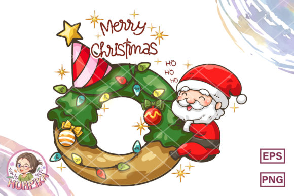 Little Santa Hugs Christmas Donut Illustrations