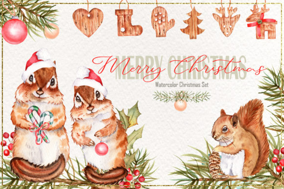 Merry Christmas Watercolor Collection Illustrations