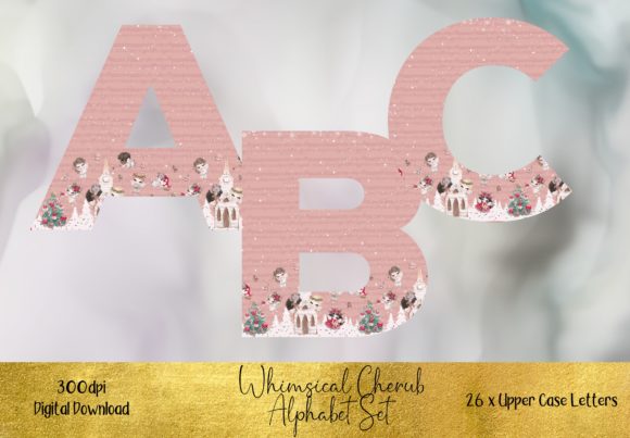 Pink Glitter Christmas Alphabet Illustrations