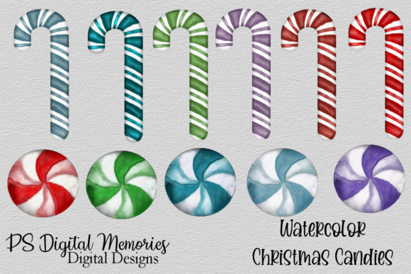 Watercolor Christmas Candies Illustrations
