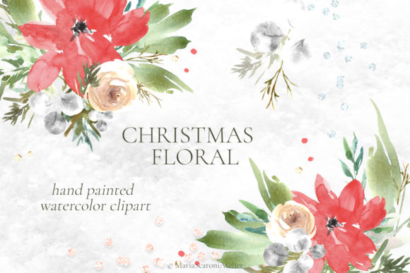 Watercolor Christmas Floral Clipart Illustrations