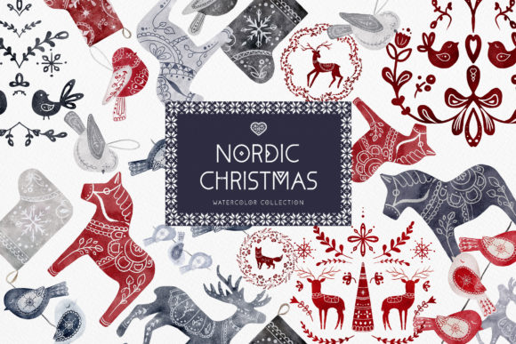 Watercolor Nordic Christmas Swedish Art Illustrations