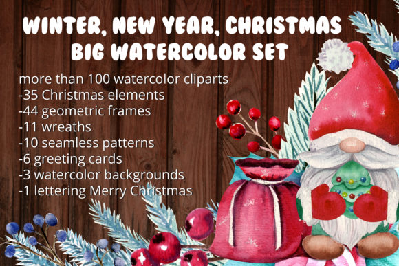 Winter, Christmas. Big Watercolor Set
